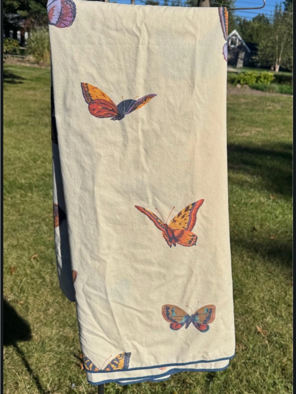 Vintage Martex Full Flat Sheet - 1970s / Butterfly Pattern - Flat Sheet Only